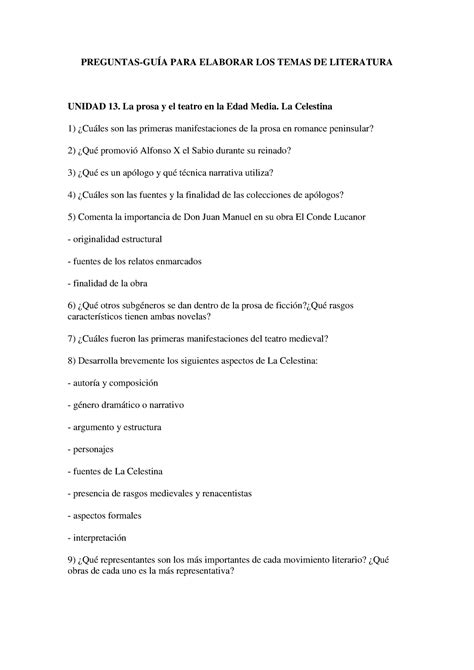 Preguntas GUÍA Unidad 13 PREGUNTAS GUÍA PARA ELABORAR LOS TEMAS DE