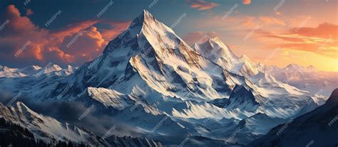 Premium Photo | Panorama of snowy mountains at sunset