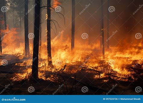 Wildfire Forest Fire Engulfs Woods Fire Spreads Wildly Stock