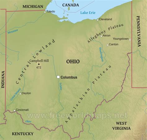 Physical Map Of Ohio With Key Qhysic Maps Of Ohio