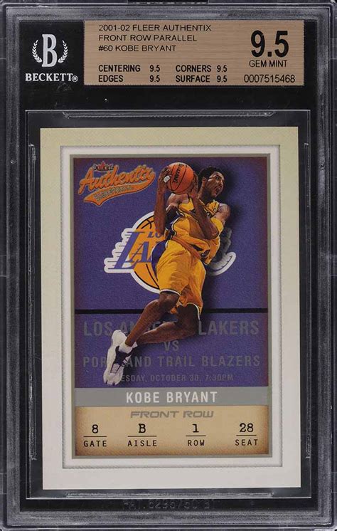 2001 02 Fleer Authentix Front Row Parallel Kobe Bryant 100 60 BGS 9 5