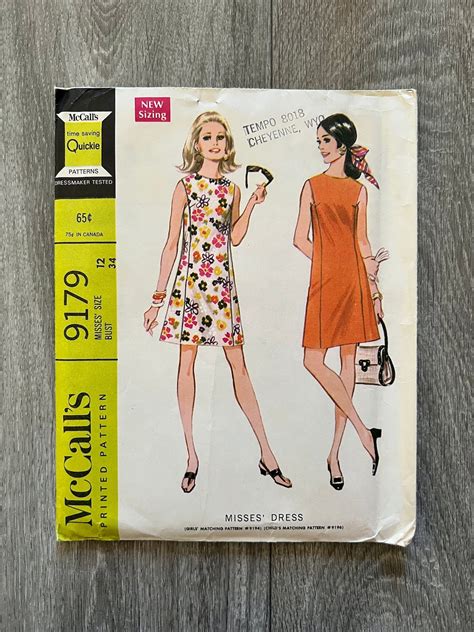 1960s Mod Dress Pattern Vintage 60s Womens Shift Dress A Line