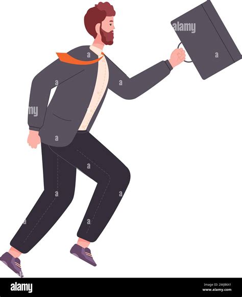 Hurrying Businessman Running Man In Suit With Briefcase Career Race