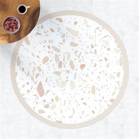 Runder Vinyl Teppich Detailliertes Terrazzo Muster Venezia Mit Rahmen