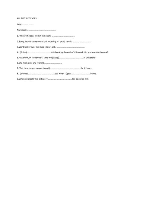 Future Tenses Worksheet For Upper Int Live Worksheets