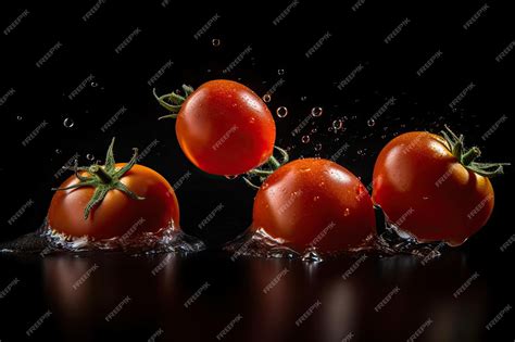 Premium Photo Flying Tomatoes Whole Falling Cherry Tomato On Black