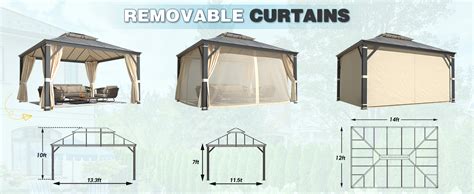 EROMMY 12' x 14' Hardtop Permanent Outdoor Aluminum Patio Gazebo with ...