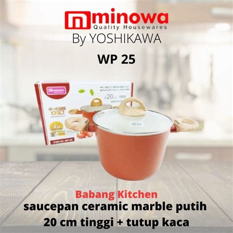 Minowa Wp Series Dutch Oven Panci Ceramic Marble Putih Tutup Kaca