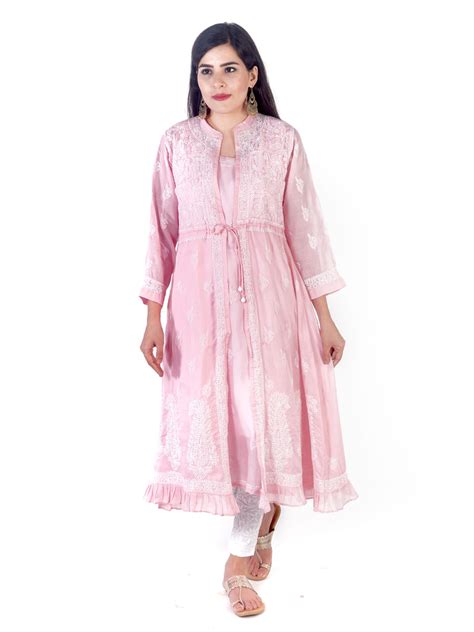 Seva Chikan Hand Embroidered Pink Cotton Lucknowi Chikankari Sarag Scl