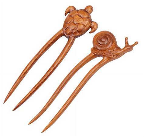 Handicraftviet Wood Hair Pin Hand Carve Hair Forks For Women Two Prong