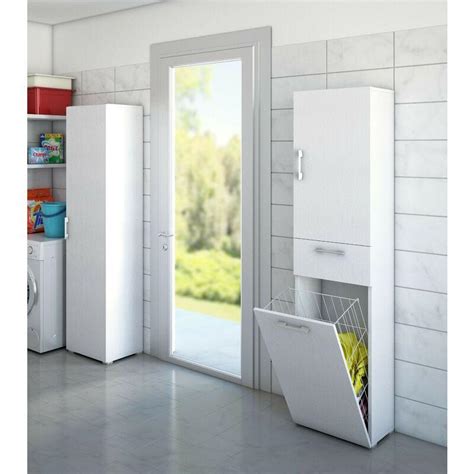 Meuble Lave Linge X H Fr Ne Blanc Avec Porte Tiroir Et Panier