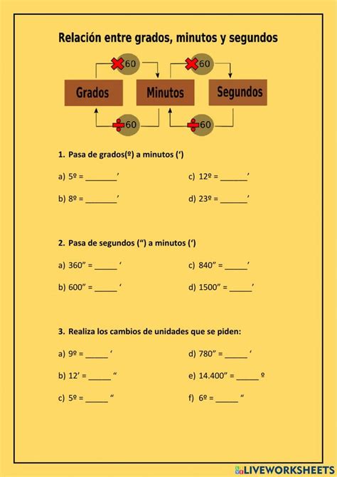 Conversi N De Grados Minutos Y Segundos Worksheet Grado Fichas