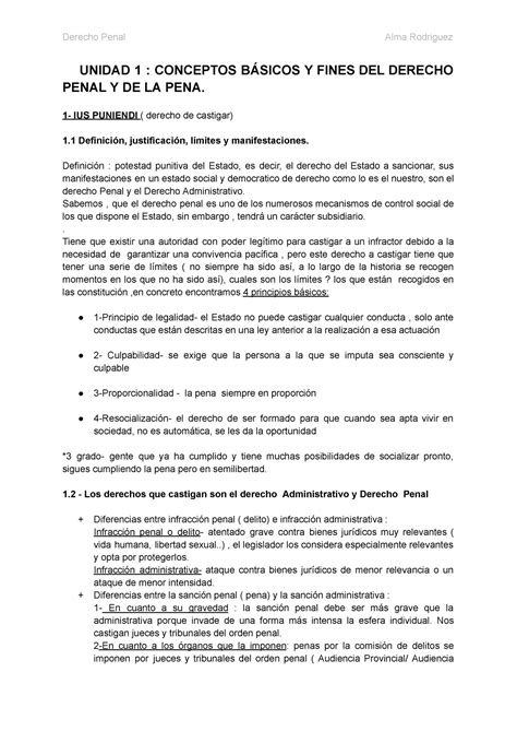 Penal Apuntes unidad 1 y 2 UNIDAD 1 CONCEPTOS BÁSICOS Y FINES DEL