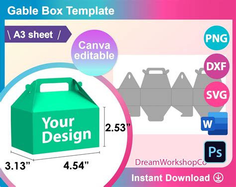 Gable Box Template Box With Handle Template Svg Gift Box Svg Canva Dxf