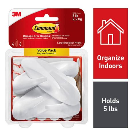 Command Lb Large White Designer Hooks Value Pack Hooks Strips