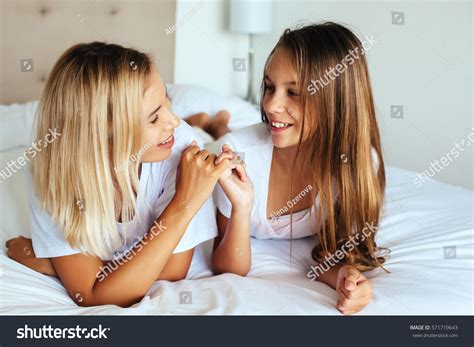 Mom Her Tween Daughter Relaxing Bed Stock Photo 571719643 Shutterstock