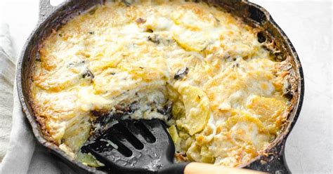 Skillet Scalloped Potatoes With Mushroom Soup Food Above Gold