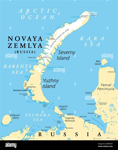 Novaya Zemlya, archipelago in northern Russia, political map Stock ...