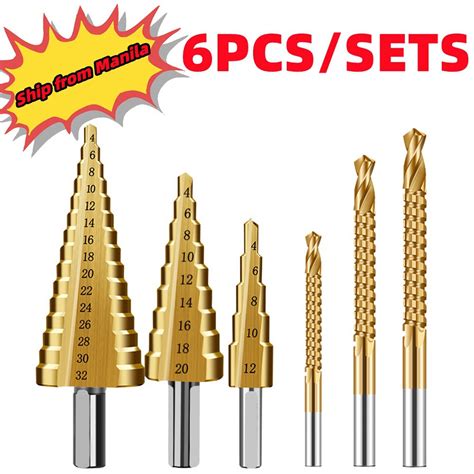 6PCS HSS Steel Titanium Coated Step Drill Bit Hole Cutter 4 32mm Metal