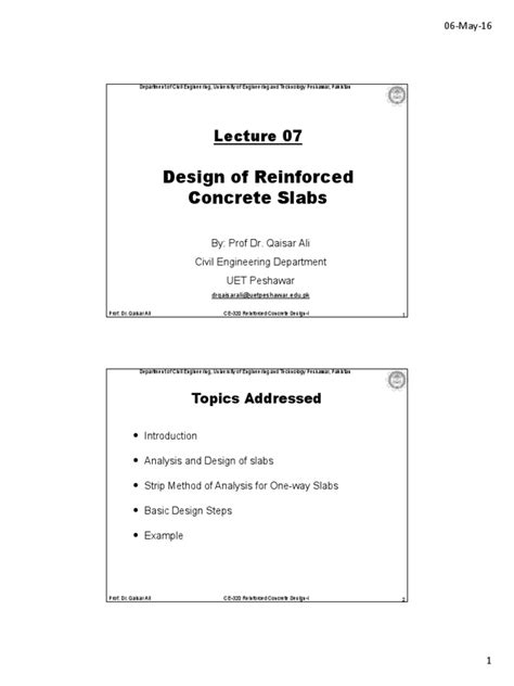 Design of Reinforced Concrete Slabs: Topics Addressed | PDF | Beam ...