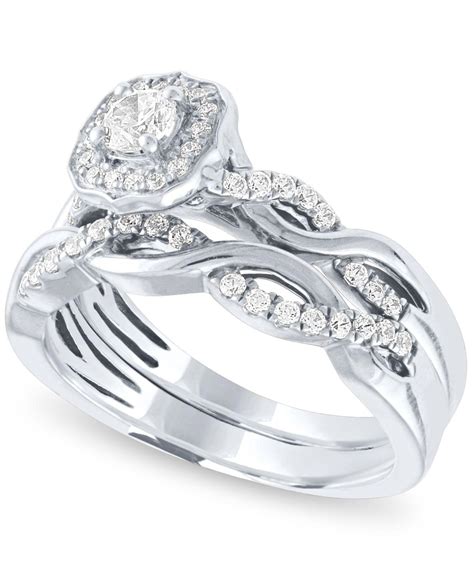 Lyst Macys Diamond Halo Bridal Set 12 Ct Tw In 14k White Gold