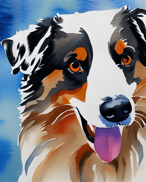 Australian Shepherd Watercolor Painting Creative Fabrica