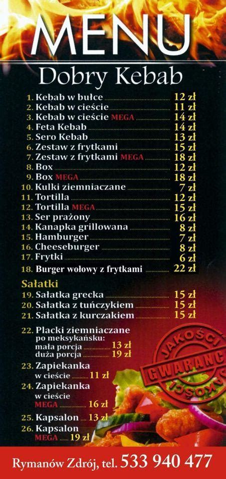 Menu At Dobry Kebab Pub Bar Ryman W Zdr J