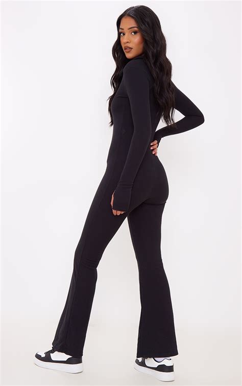 Tall Black Ribbed Flared Jumpsuit Tall Prettylittlething