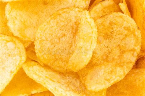 Crispy Potato Chips Snack Texture Background Top View Stock Photo