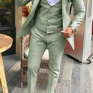 Men Classic Light Green Suits Pieces Slim Fit Eligant Suits Beach