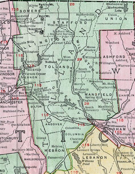 Tolland County, Connecticut, 1911, Map, Rand McNally, Rockville ...