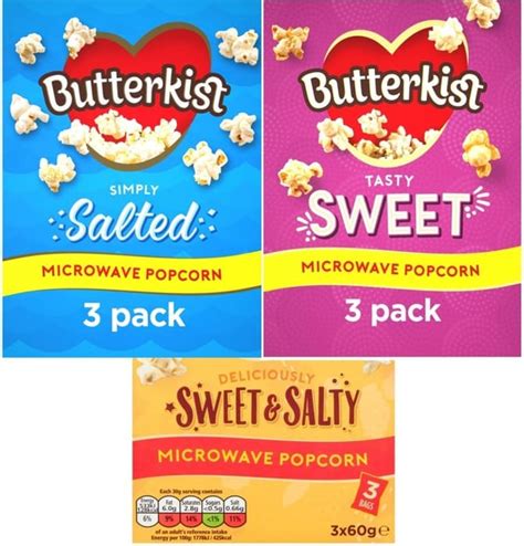 Butterkist Salted Sweet Or Sweet And Salty Microwave Popcorn 3x60g £1