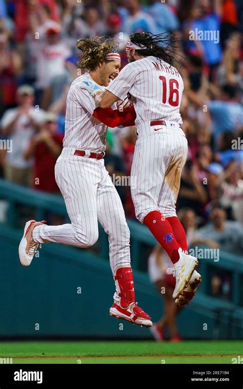 Philadelphia Phillies Alec Bohm Left With Brandon Marsh After The Team S 4 3 Win In A