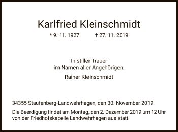 Traueranzeigen Von Karlfried Kleinschmidt Trauer HNA De