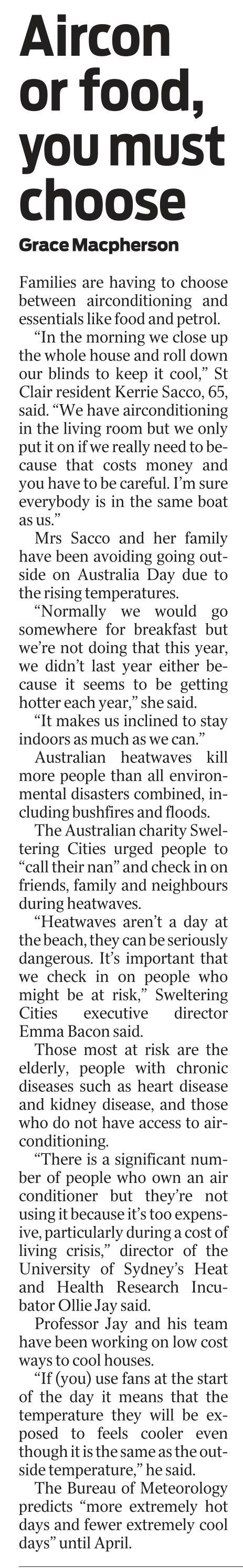 Daily Telegraph clip 27 Jan 2024 – Sweltering Cities