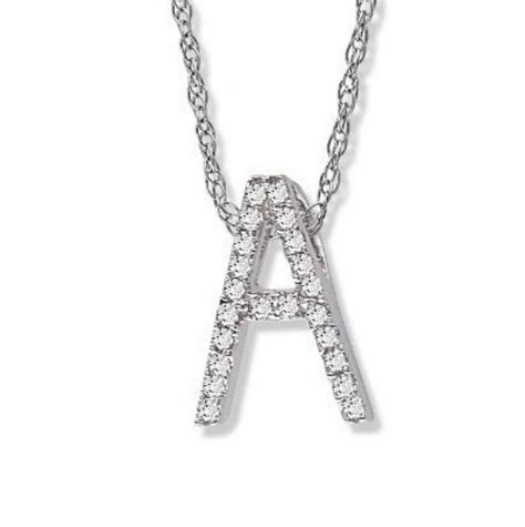 14k White Gold Diamond A Initial Pendant 16 Necklace 14k White