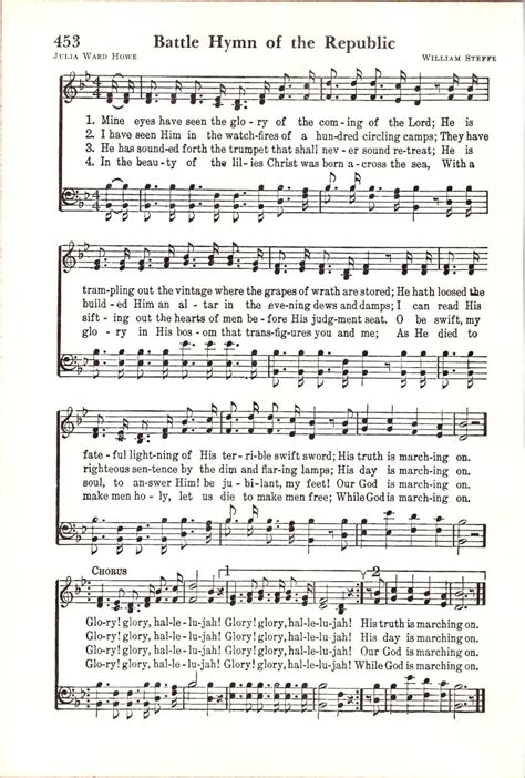 Battle Hymn Of The Republic Digital Hymn Sheet Music Key Of B Flat Etsy