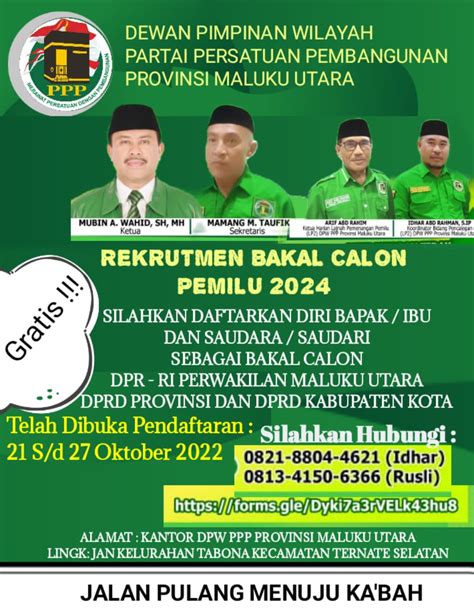 Ayo Gabung Ppp Maluku Utara Buka Rekrutmen Bacaleg Partai