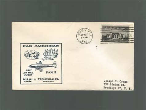 US FIRST FLIGHT Cover Pan Am Miami USA To Tegucigalpa Honduras 1959 US