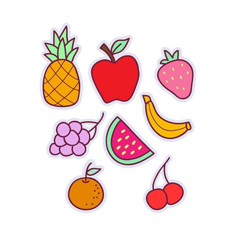 Conjunto De Estilo Kawaii De Pegatinas De Doodle De Frutas Dibujadas A