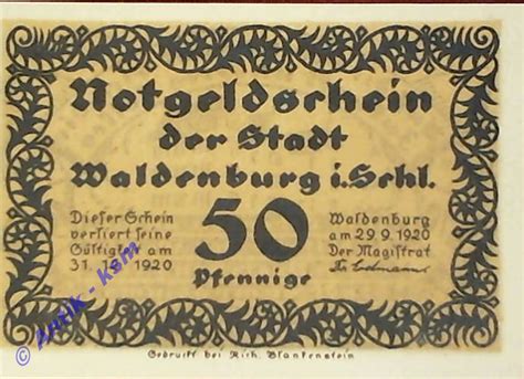 Seriennotgeld Deutschland 50 Pfennig Schein Rauh Notgeld Waldenburg