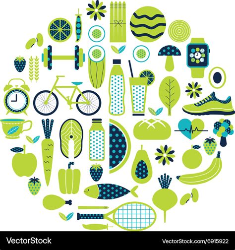 Healthy Lifestyle Icon Set In Green Colour Vector Image