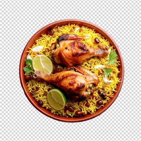 Psd Un Bol De Biryani Avec Des Morceaux De Poulet Vue De Haut Isol Sur