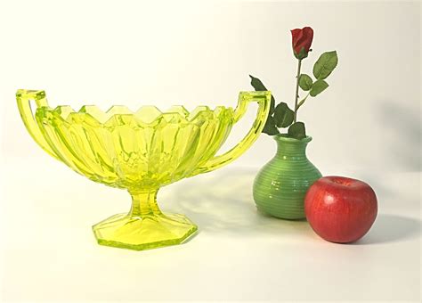 Vintage Large Art Deco Vaseline Glass Trophy Cup Depression Lime Green Uranium Glass