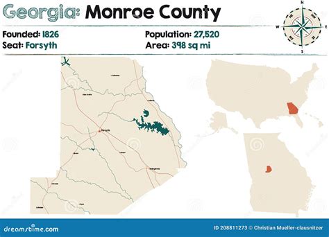 Map of Monroe County in Georgia Stock Vector - Illustration of ...