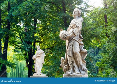 Sandstone Statues In The Saxon Garden Warsaw Poland Made Before 1745