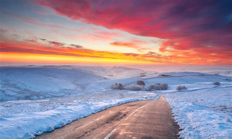 Wallpaper Landscape Sunset Sea Nature Shore Red Sky Snow