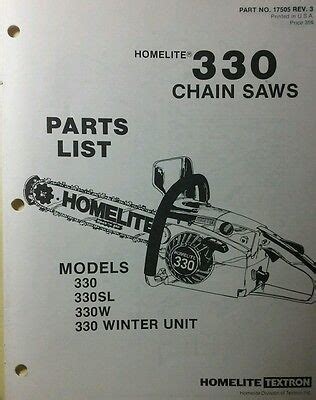 Homelite 330 Chain Saw Parts Manual Chainsaw 330 330SL 330W 330