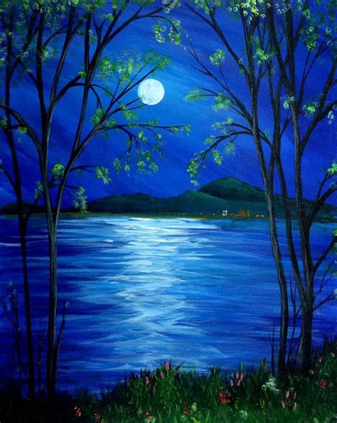 Beautiful Moonlight Reflection Sunrise Painting Easy Landscape