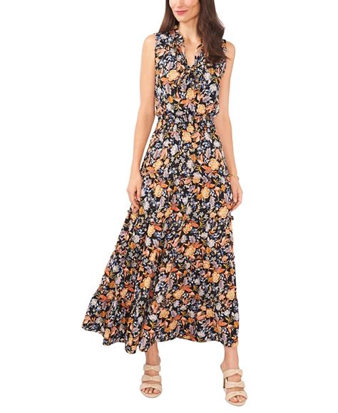 Msk Womens Floral Print Smocked Waist Tiered Maxi Dress Macys